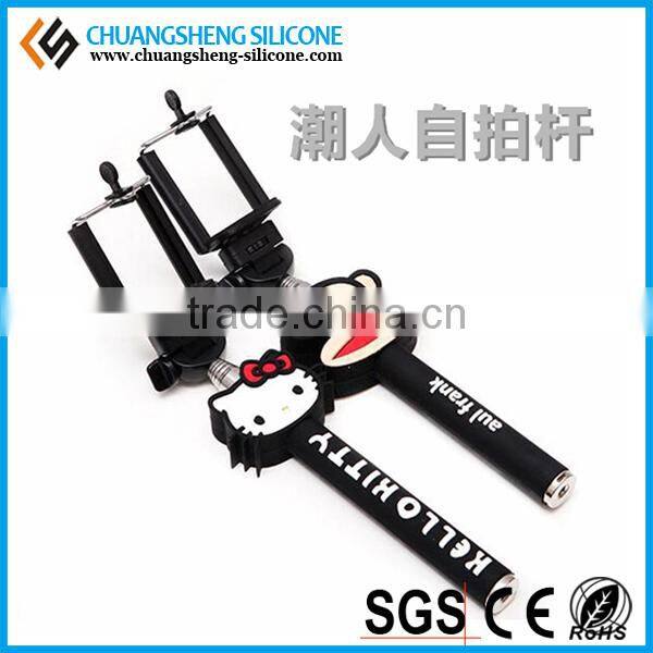 Smart length ajustable silicone bluetooth selfie stick with cute cartoon figures