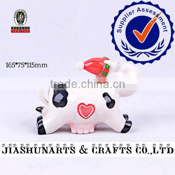 Cute Christmas Love Heart Cow Ceramic Zoo Animal Decorations