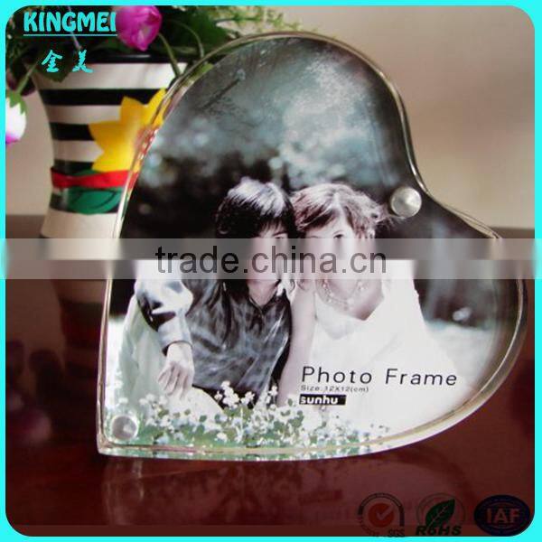 2015 Custom Wholesale Romantic Acrylic Heart Shaped Magnetic Photo Frame