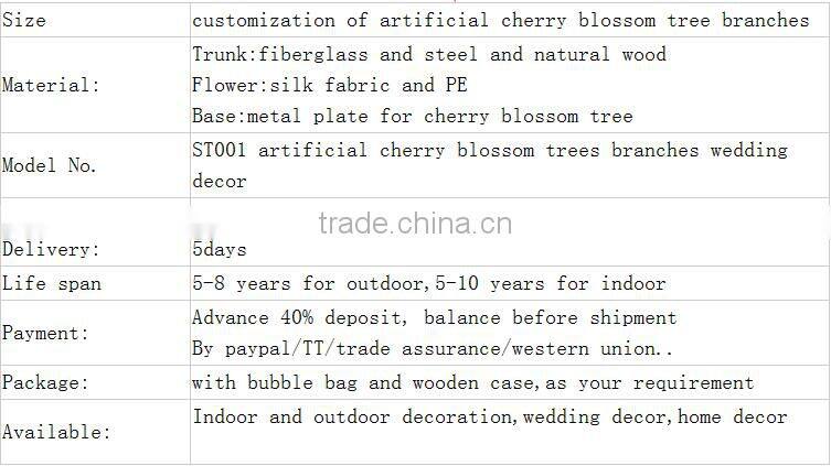 2016 wedding, home decor fake artificial indoor silk cherry blossom tree