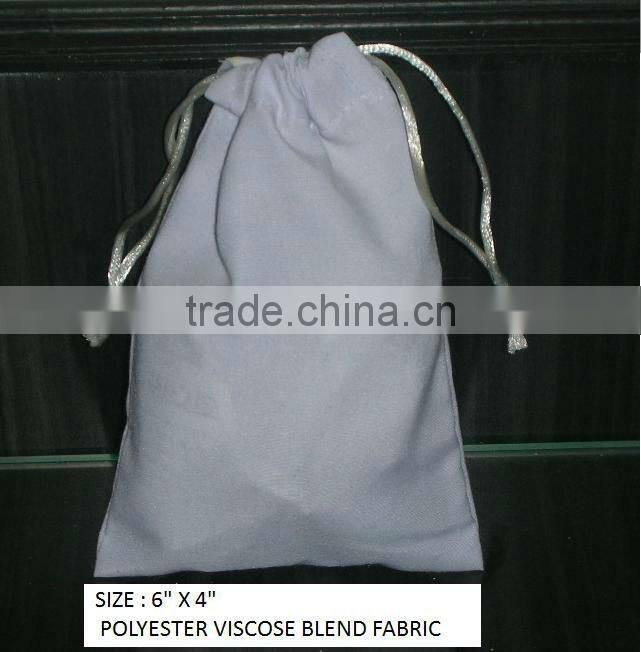 Polyester viscose blend fabric pouch with drawstring
