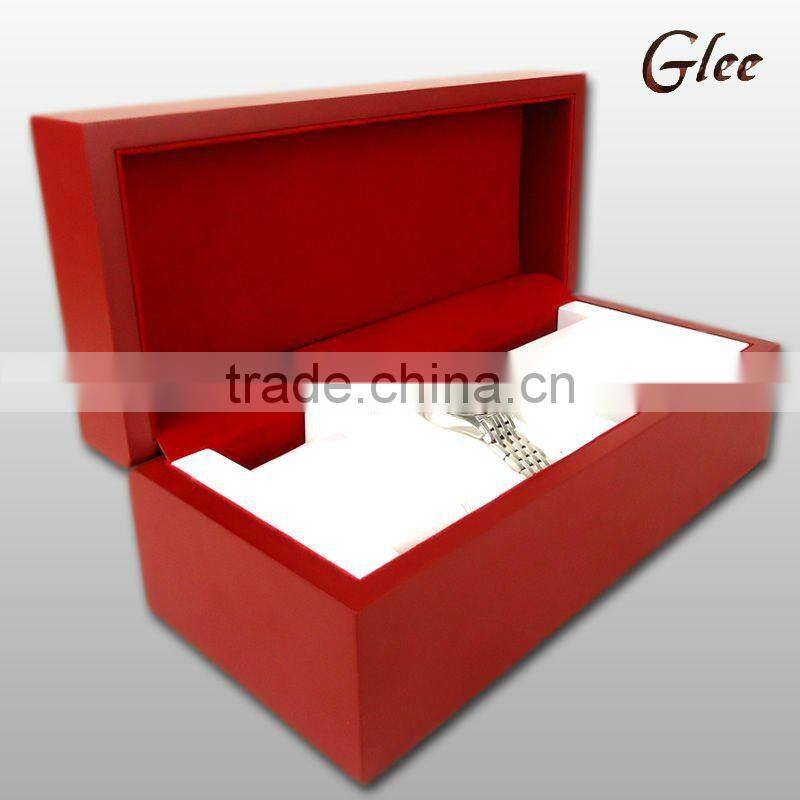 Screen logo red paint velvet lining wooden watch box