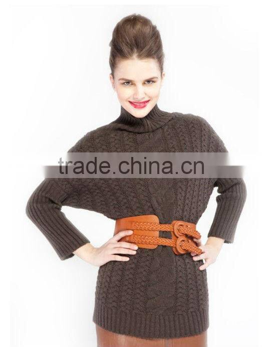 OEM ladies fashion high collar vantage woman slim pullover sweater