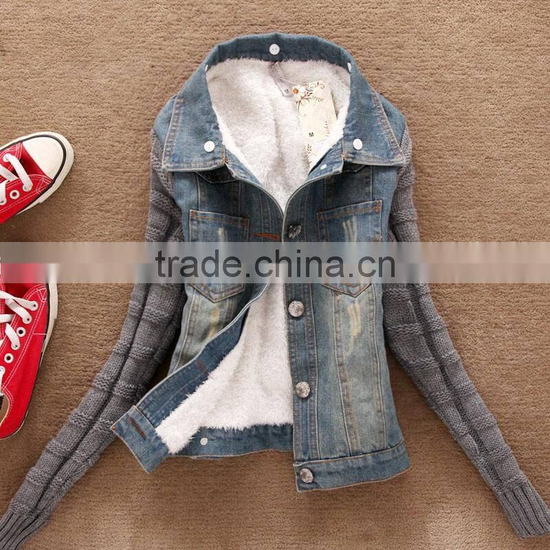 2016 Women winter removable denim parka coat wholesale denim jacket with raccoon fur collar