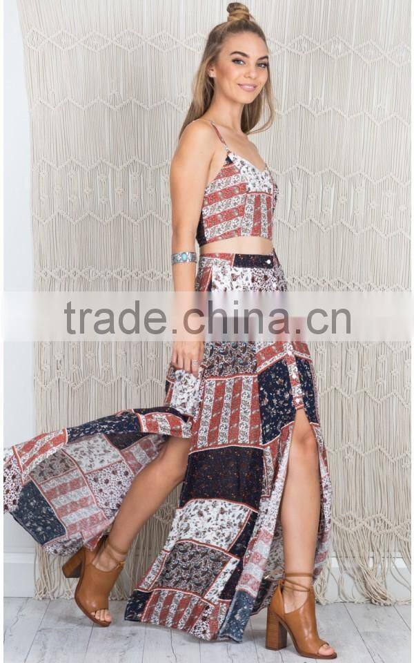 High Quality Printed Hippie African Print Skirts And Dress Kaftan Designs Two Piece Sets