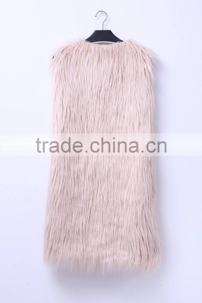 Europe style 2016 new fashion design pure color lady long faux fur vest