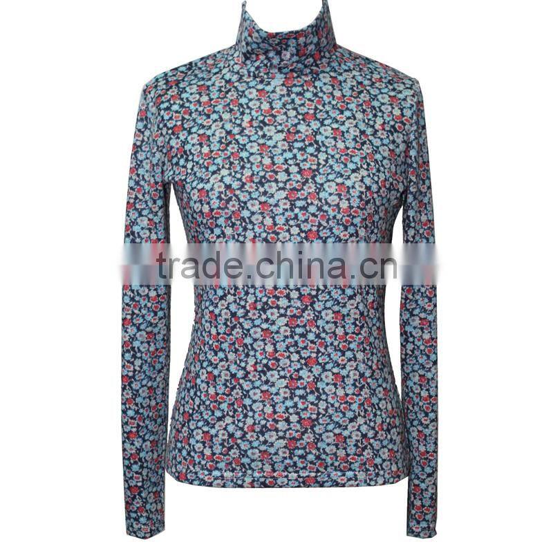 women clothing plus size long sleeve shirt garment high collar floral print laides blouse winter