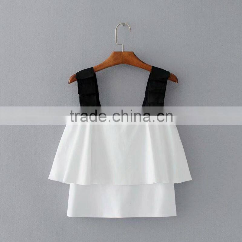 Women latest design wholesale contrast double layered tank top