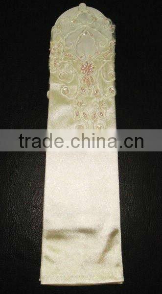 satin ivory appliques bridal glove half long