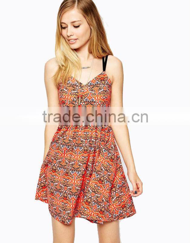 Tribal Print Floral Print Strap Dress robe soie imprime new fashion women clothing