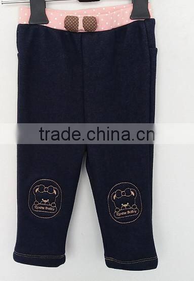 cute baby girls navy and pink embroidered pants for Winter