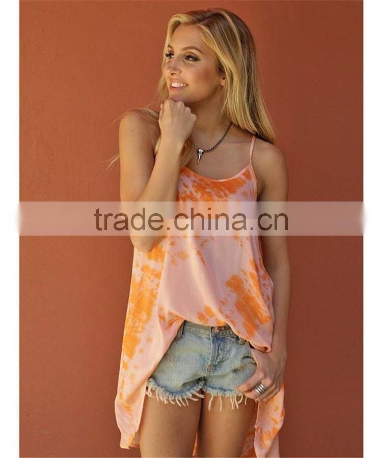 Long length casual orange tops loose tank tops wholesale women
