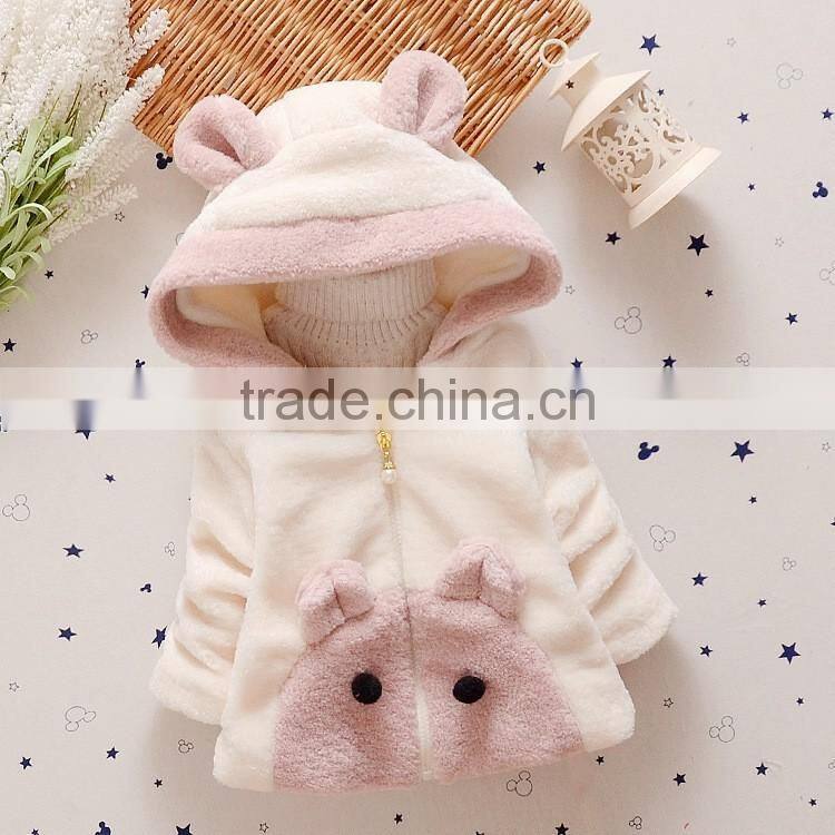 Fashion cute design infant overcoat coral fleece cartoon baby coat with hood