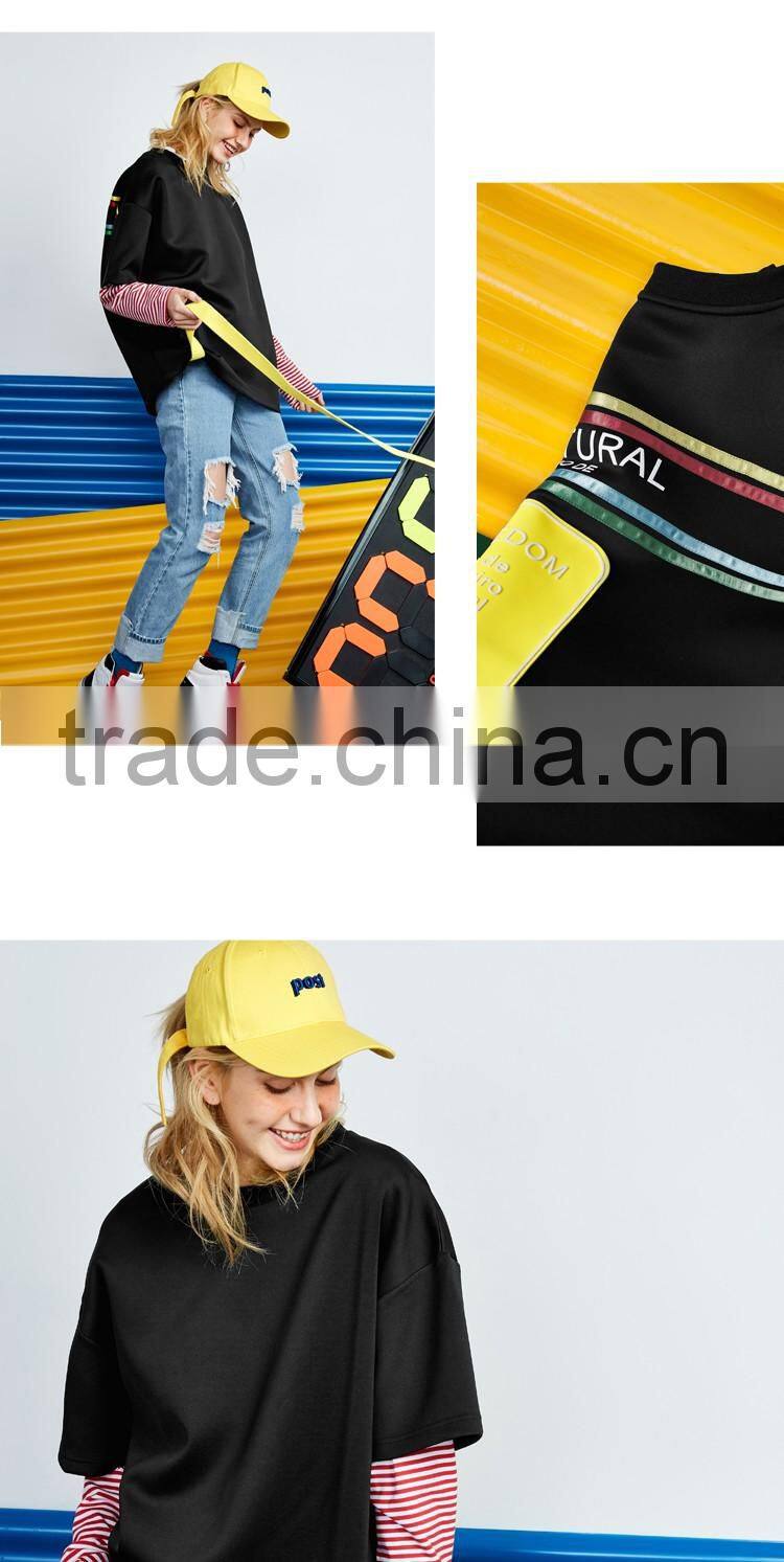 Round Neck Short Sleeve Patchwork Longline Drop Shoulder Custom T Shirt Printing Women Oversized T Shirt Hip Hop Fashion