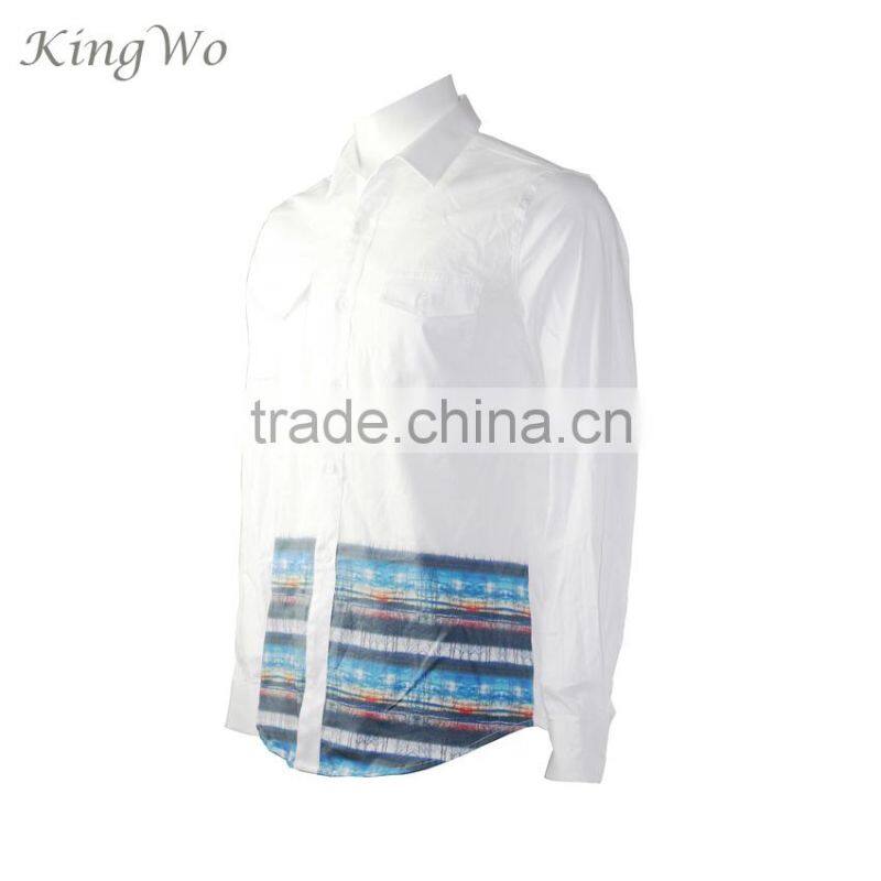 mens white poplin printed casual long sleeve button down shirt