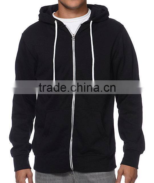 High Quality Black Solid Zip Up Hoodie