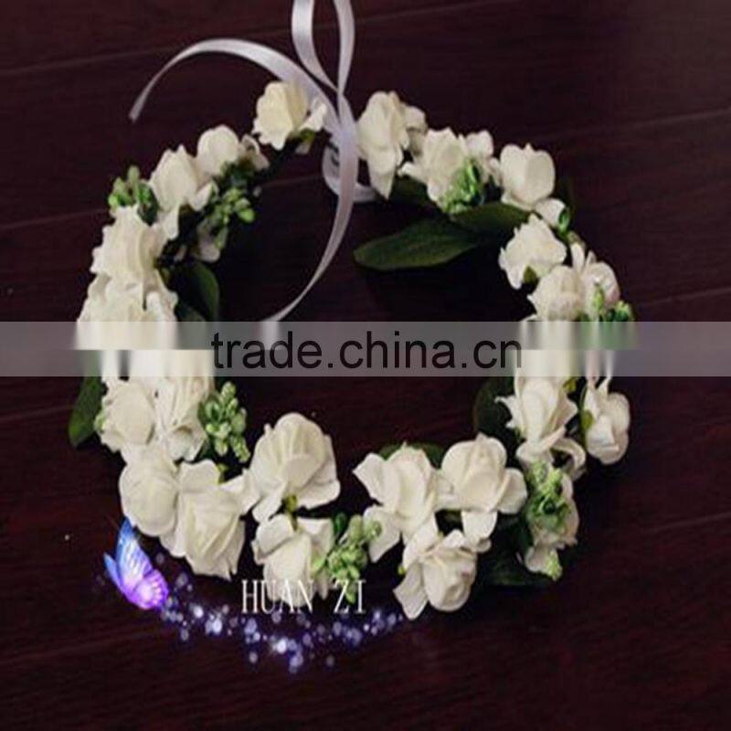 Rose Flower Headband Wedding Double Row Floral Garland Hairband