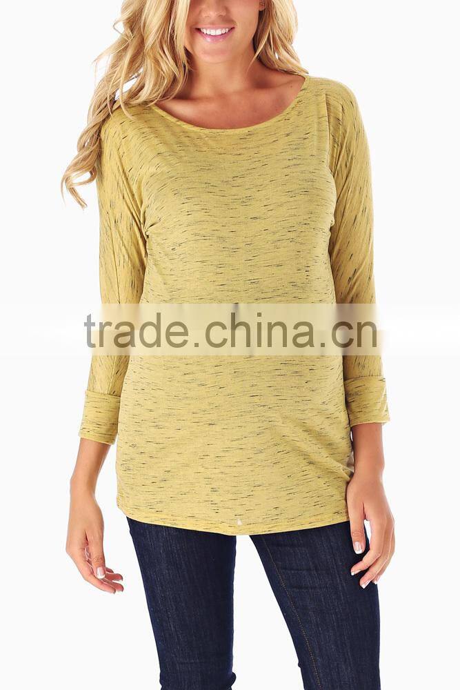 YELLOW HEATHERED 3/4 SLEEVE MATERNITY TOP