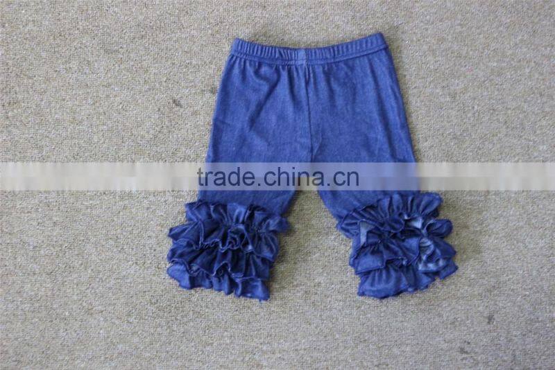 Hot sale kids girl denim ruffle icing capris boutique baby children girl leggings capri