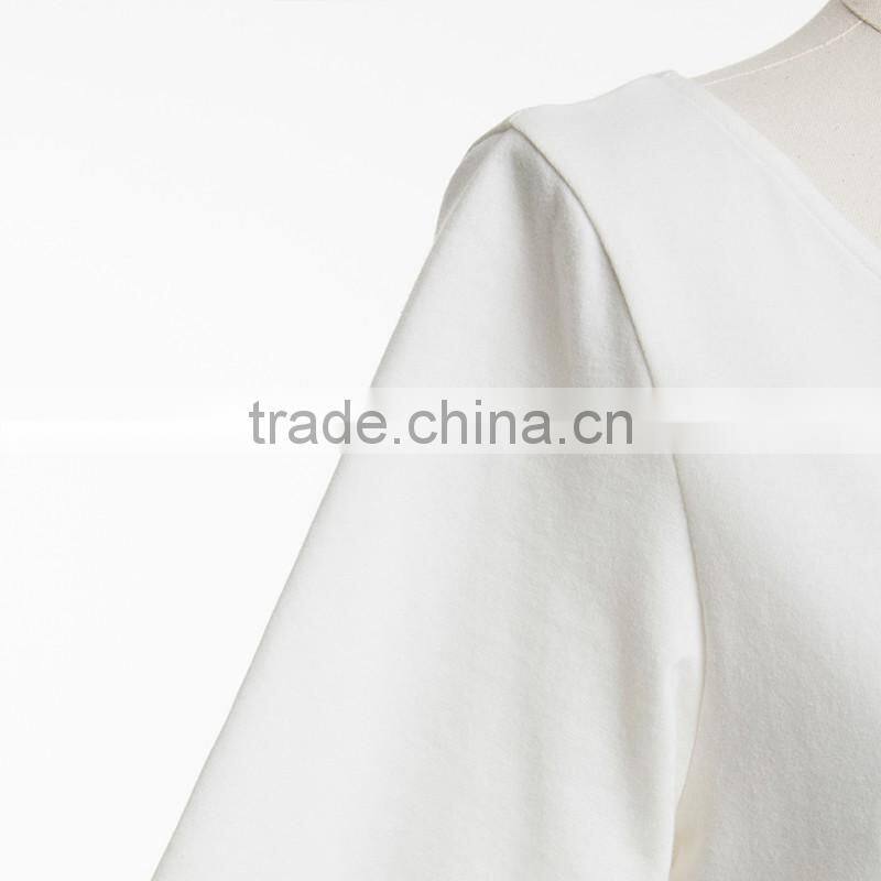 womens fashion style white blank loose classic V-neck crop tops/t shirt