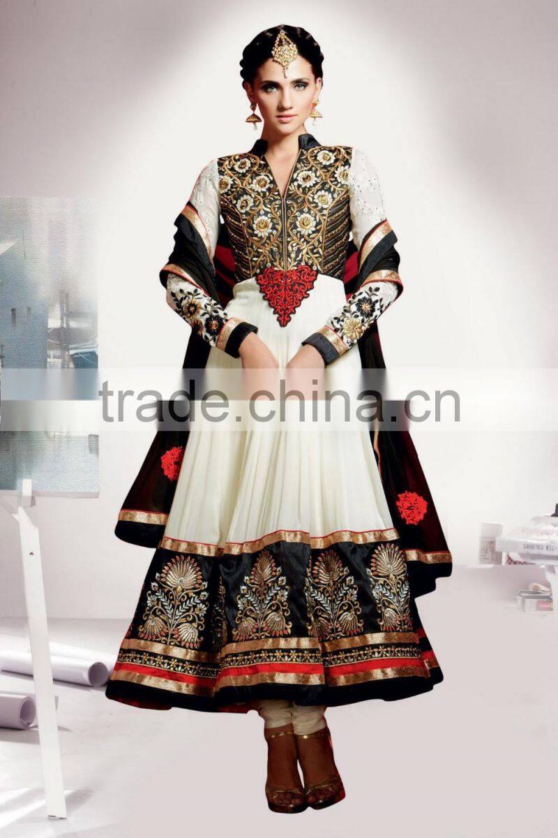 Yellow color on brown with purple color on embroidery heavy design jacket long Anarkali Designer Semi Stitch Salwar Kameez