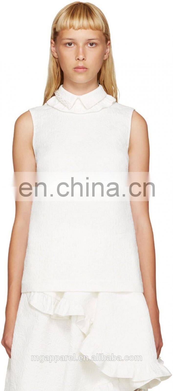 New fashion lady blouse & top designs ivory beaded collar woman blouse