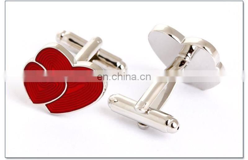 Double Red Heart Fingerprint Men Shirt Wedding Cufflinks