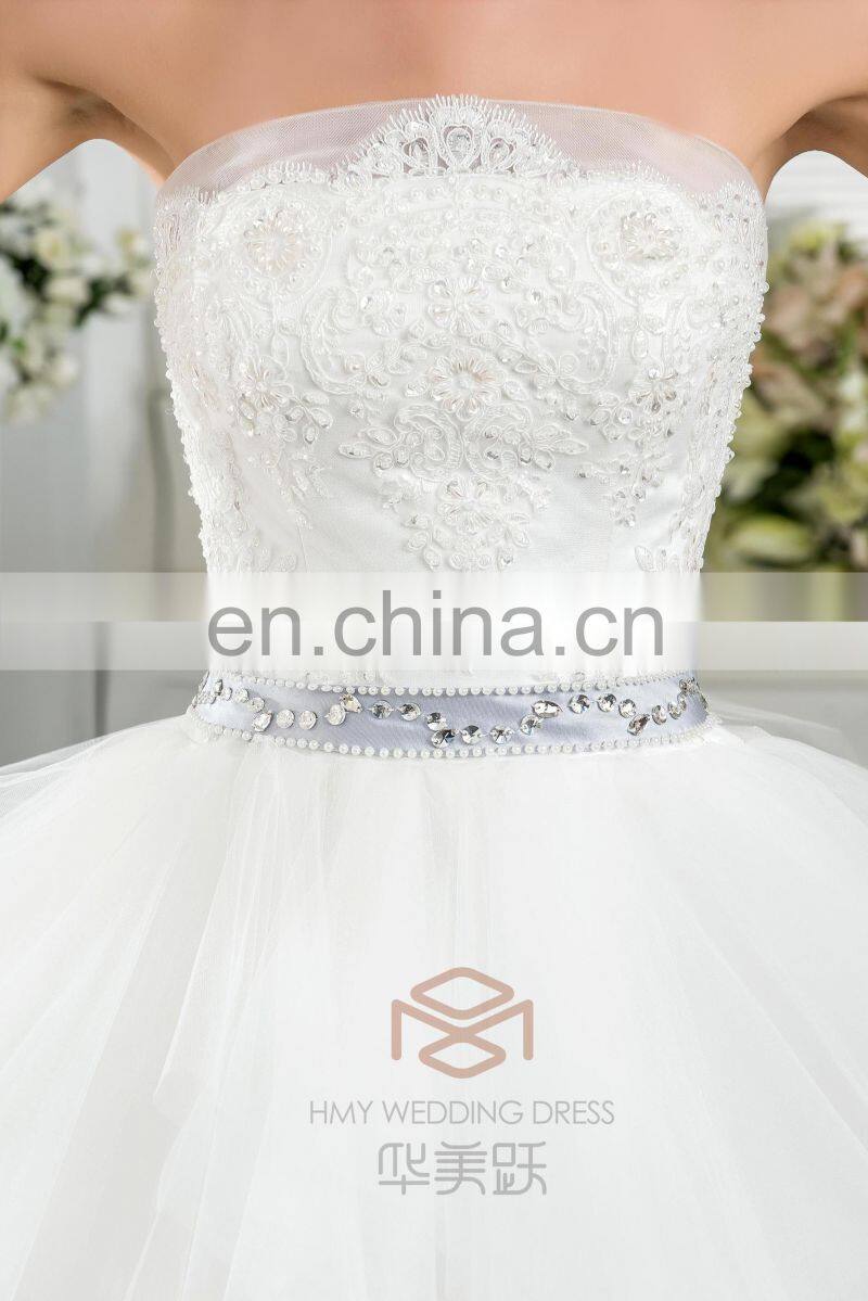 Alibaba China supplier new style lace Handmade Beaded Strapless Fit Wedding Dress