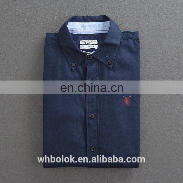 Men's custom slim fit shirt yarn dyed 100% cotton dark blue men shirt