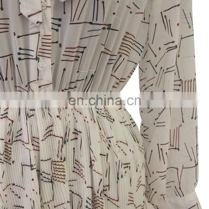 2016 women long sleeve geometry print shirt dress with tie
