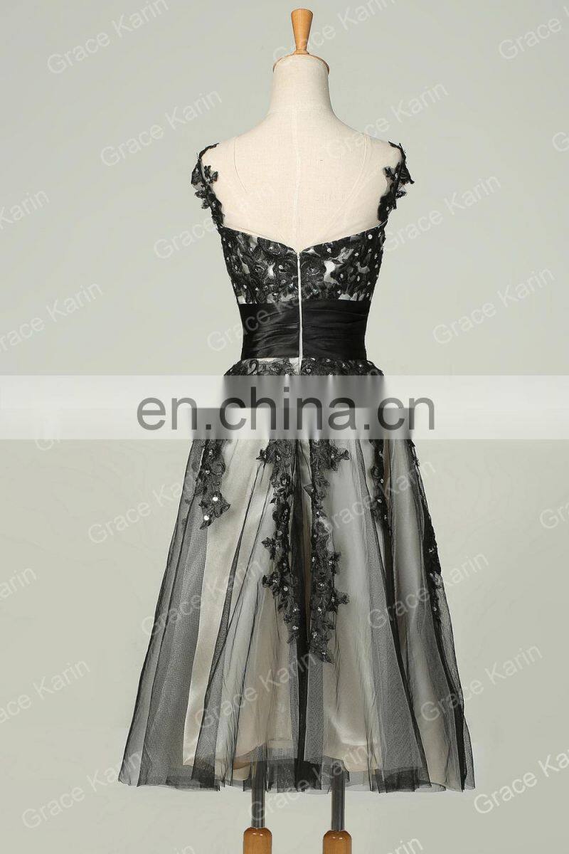 Grace Karin Cap Sleeve Gray Elegant Short Prom Dress CL007581