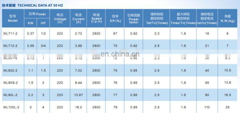 ML series 70w motor small induction motor single phase 300w