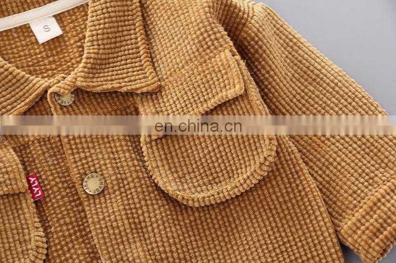 Boy Fall Suit 2020 New Children Style Korean Corduroy 3 Pieces Button Up Jacket ,Tshirt And Pants