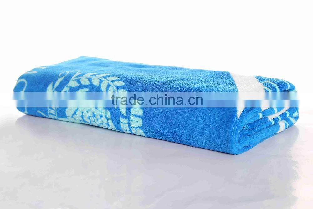 China towel manufactory pure cotton velour reactive printed custom label beach towel
