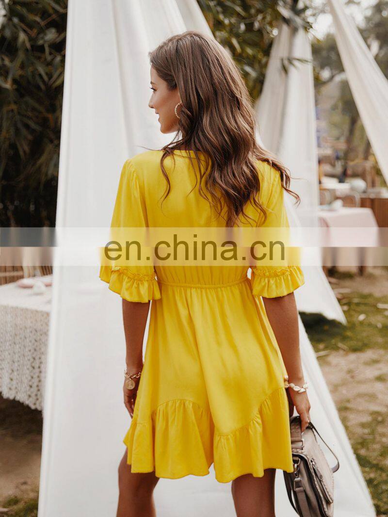 Wholesale custom-made women's clothing western-style summer solid color temperament to work leisure pure color breathable dress