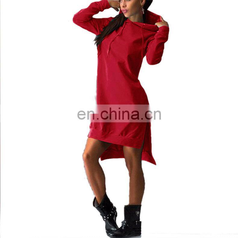 New Fashion Irregular Hooded Long Sleeve Dress Sweater Large Size Trendy Casual Split Skirt Manufacturer Wholesale