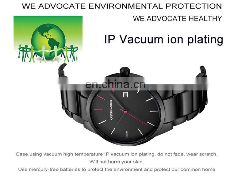 HANNAH MARTIN 17551 High Quality Quartz Watches For Man Fashion Stainless Steel Strap Calendar Business Men Watch