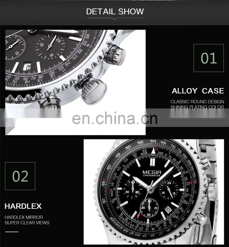 MEGIR Original Men Watch Stainless Steel Quartz Watches Men Top Brand Luxury Clock Men Relogio Masculino 2008