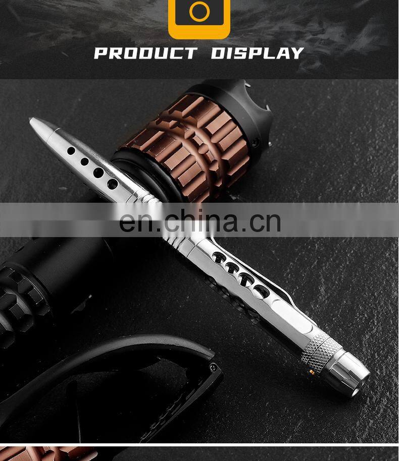 High Quality Stainless Steel with LED Lamp Outdoor Multifunctional Tactical Pen Outdoor self-defense Tool