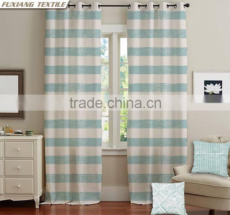 Faux Linen Strip Pattern Printed Bedroom Window Curtains