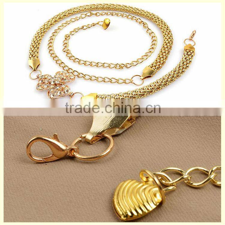 China wholesale women's rhinestone fashion gold waist chain belt