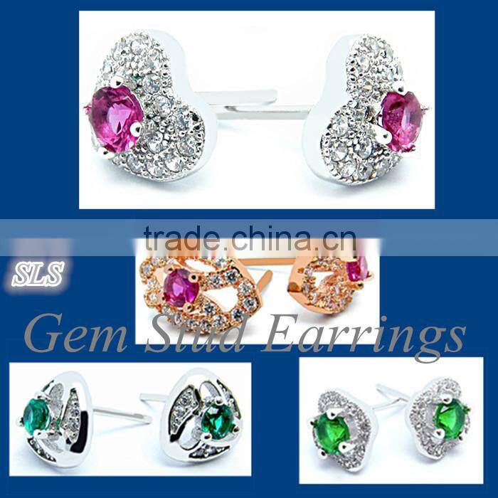 925 silver jewelry wholesale women's fashion square prong setting green stones stud earrings