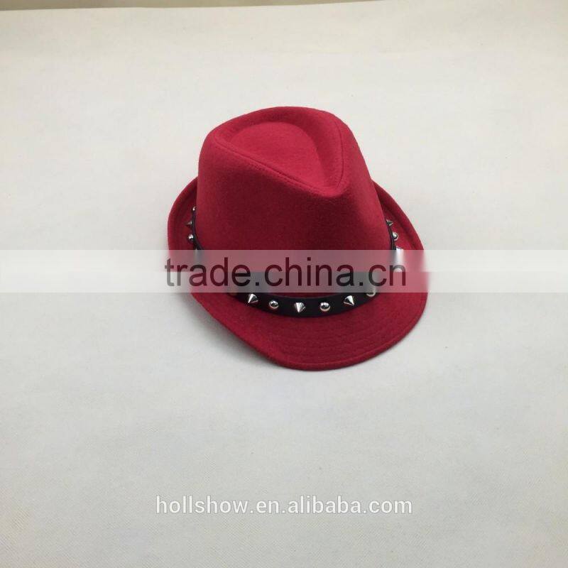 2016 Newest Fashion Classic Rivet Ribbon Red Wool Trilby Fedora Jaz Caps