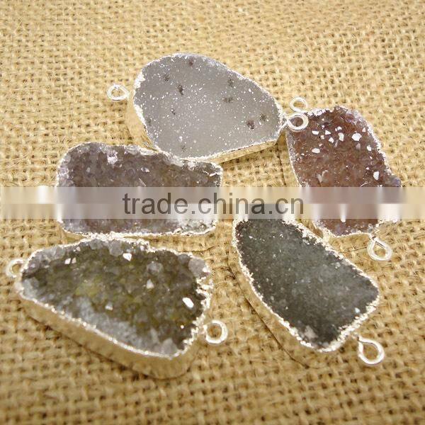 JF8594 Hot sale Sparkly Natural agate gold plated bar rectangle druzy drusy connectors