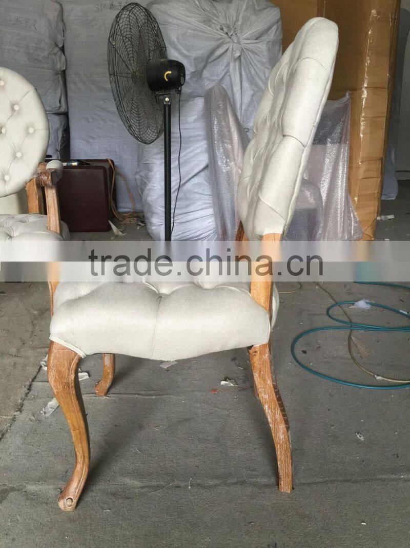 French rustic style dining chair round back button design armlesschair