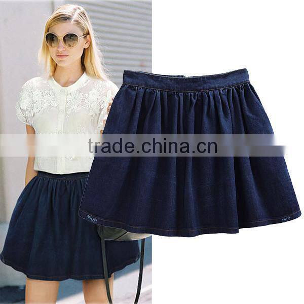 European Fashional Design Navy Blue Lady Denim Skirt