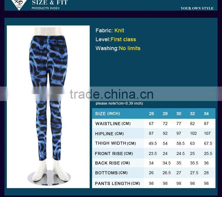 2016 Latest design blue Cheetah print good elasticity sexy leggings