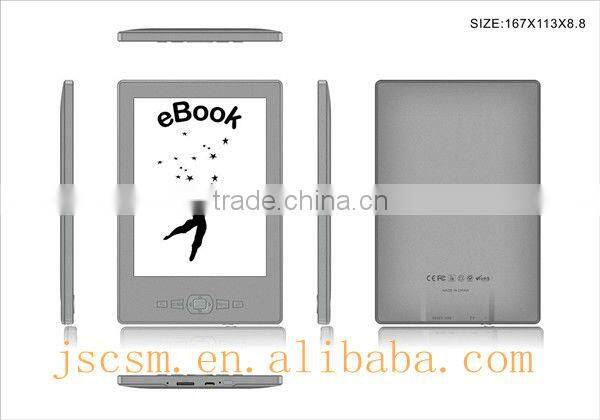 Hot seller! 6 inch e ink ebook with wifi support 802.11b/g touch screen 4Gmemory built-in made in china