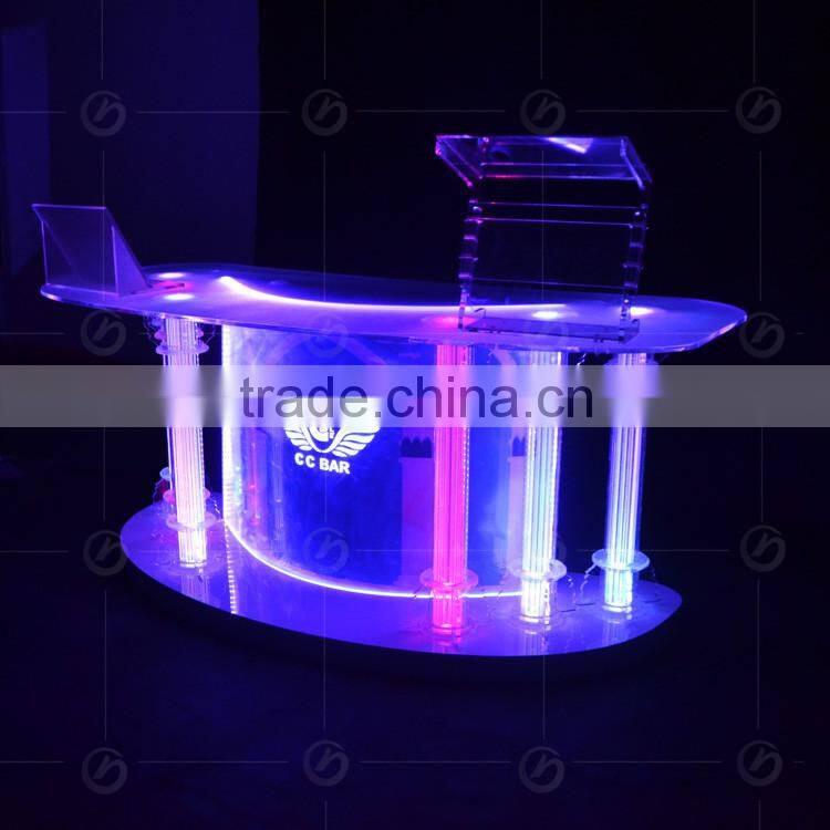 night bar acrylic LED table designs, night club dj facade, night bar booth, LED lectern with drawer