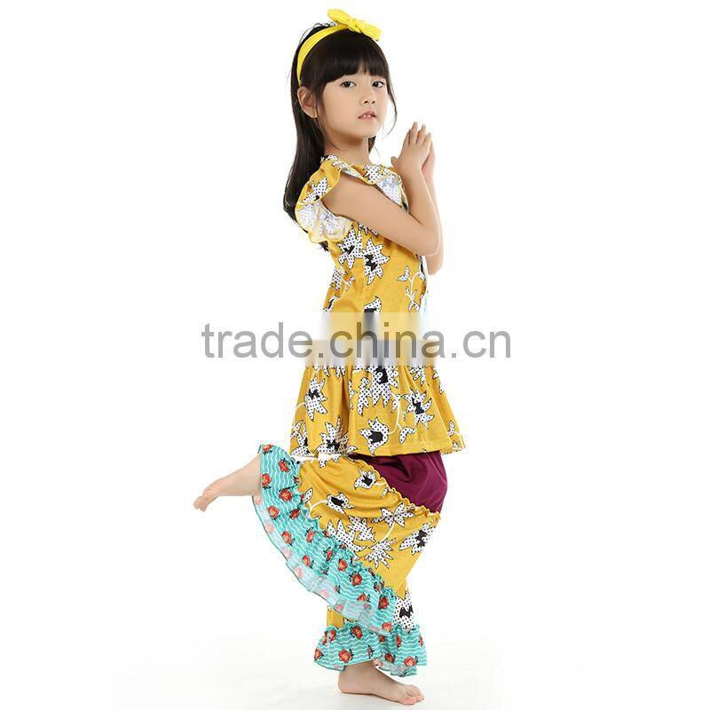 wholesale boutique cute baby top long-sleeve with ruffle & stripe pant Spring Fall clothing set